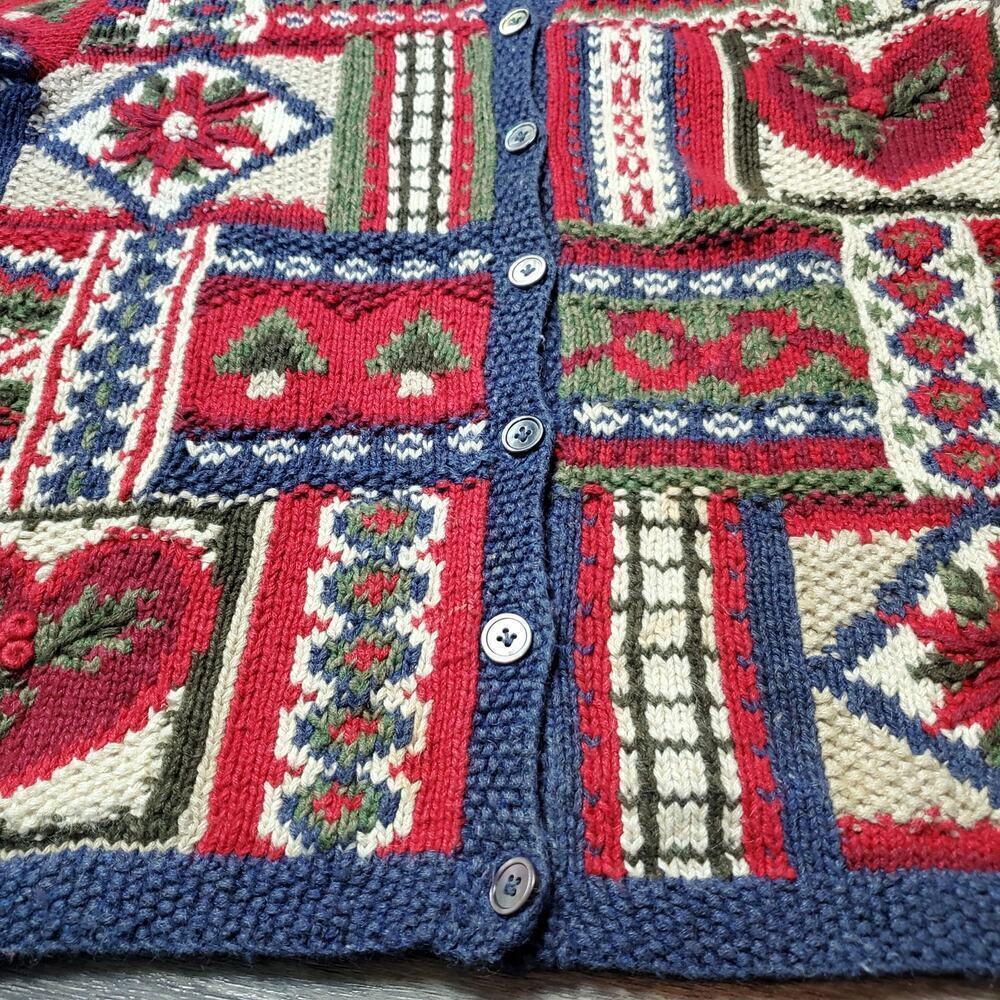 Talbots Petite Hand Knit Heart Grandma Cardigan Sweater Hearts Coat Size Small - Picture 5 of 8